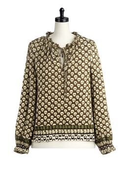 Cupcakes & Cashmere Olive Geometric Peasant Blouse - Size M